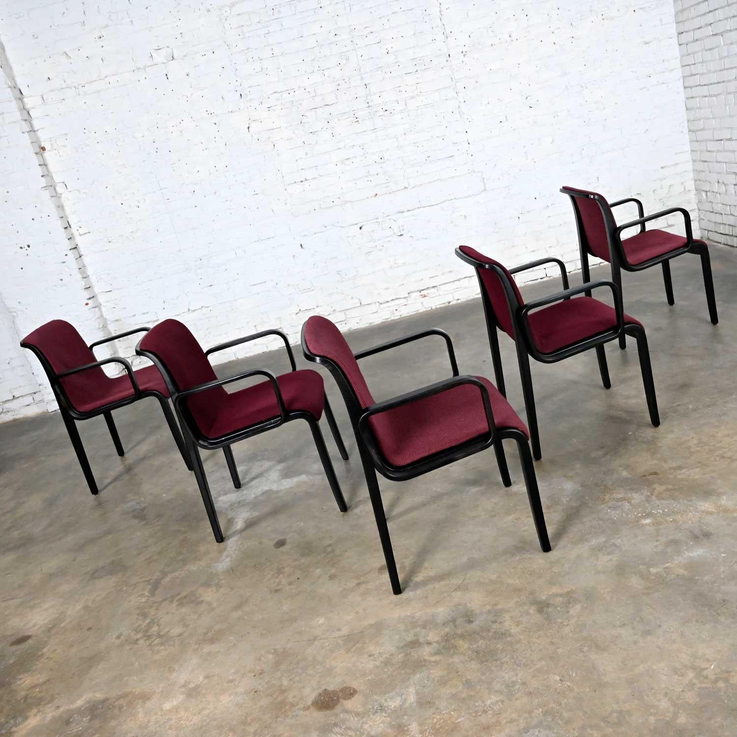 5 Knoll MCM Bentwood 1300 Series Dining Chairs Maroon & Black by Bill Stephens For Sale 1
