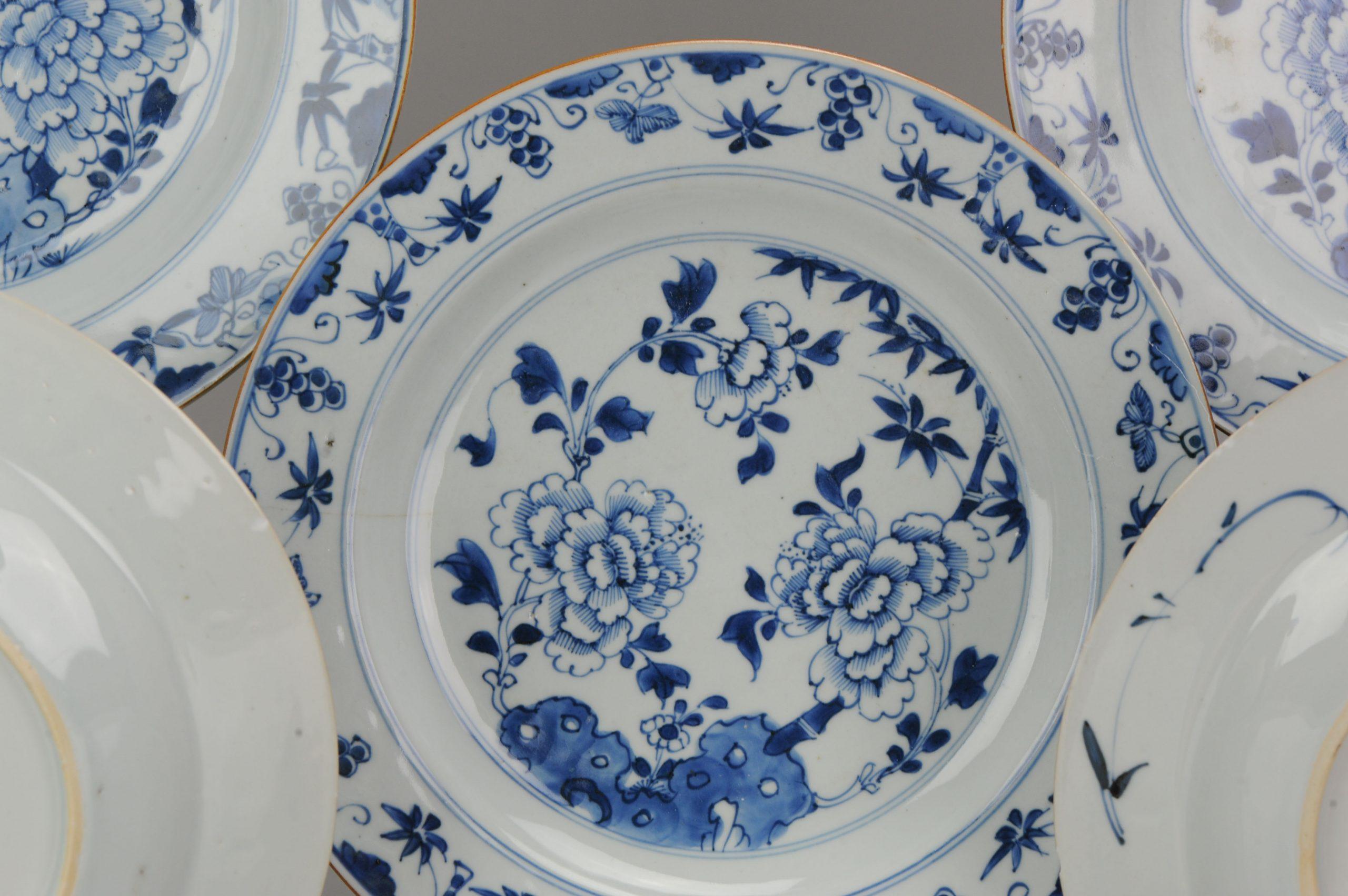 Qing #5 Large Antique Chinese Porcelain Kangxi Period Blue White Dinner Plates