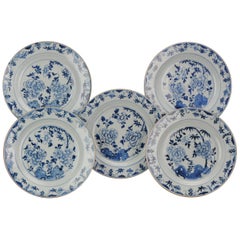 #5 Large Antique Chinese Porcelain Kangxi Period Blue White Dinner Plates