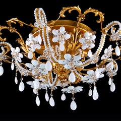 Lámpara de Techo de 5 Luces de Metal y Cristal en Pan de Oro Antiguo