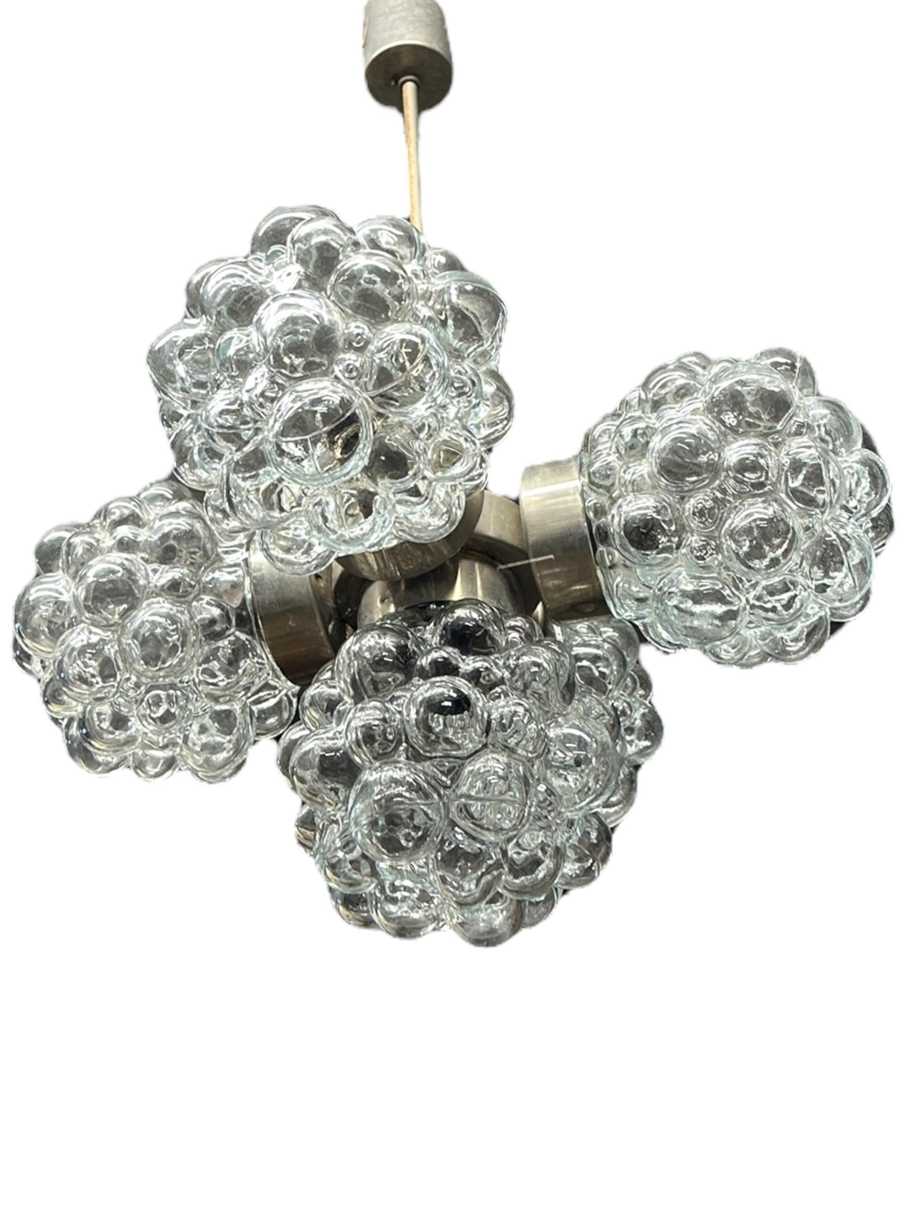 5 Light Bubble Glass Helena Tynell Style Chandelier, Austria 1960s For Sale 7