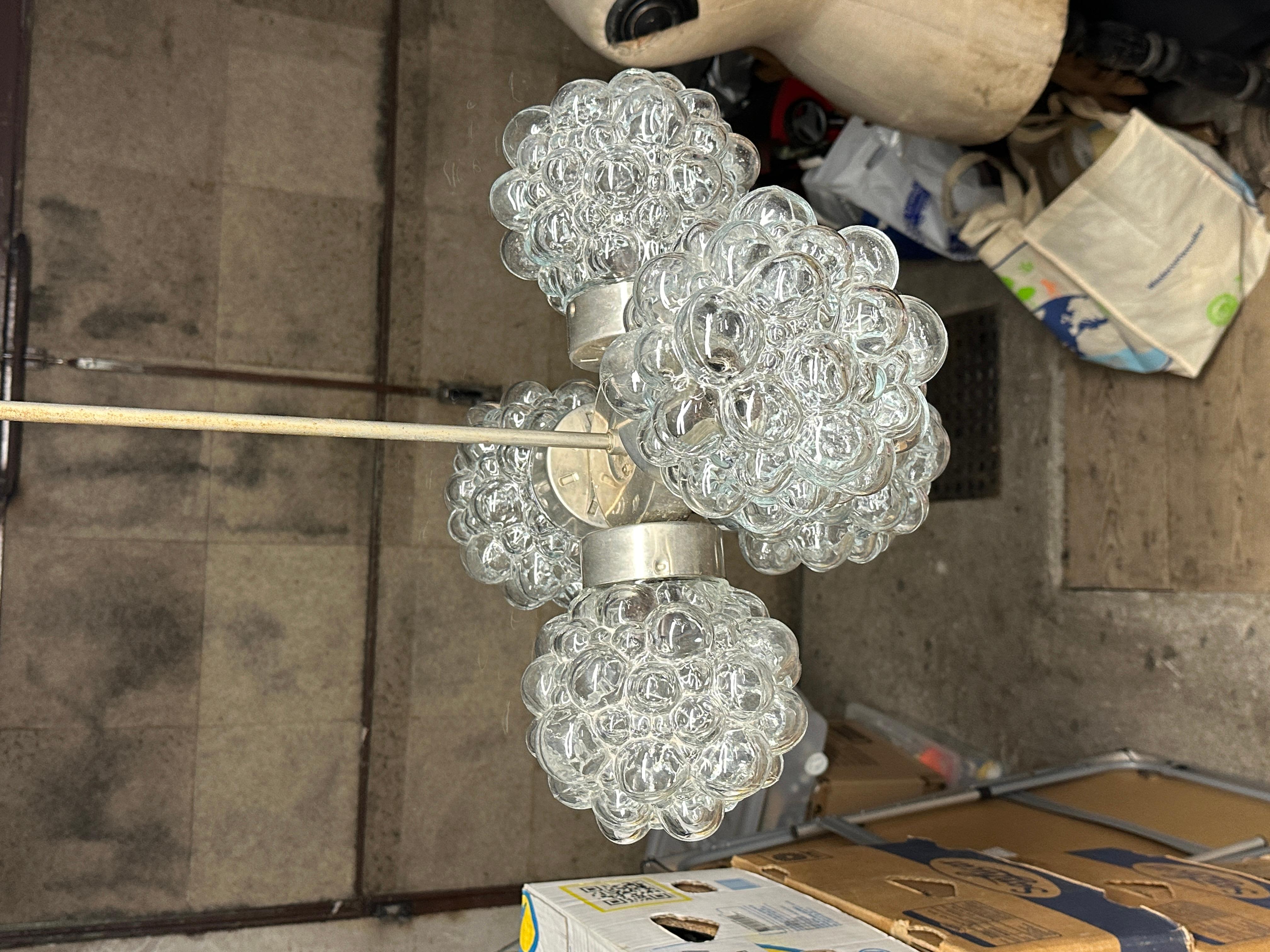 German 5 Light Bubble Glass Helena Tynell Style Chandelier, Austria 1960s For Sale