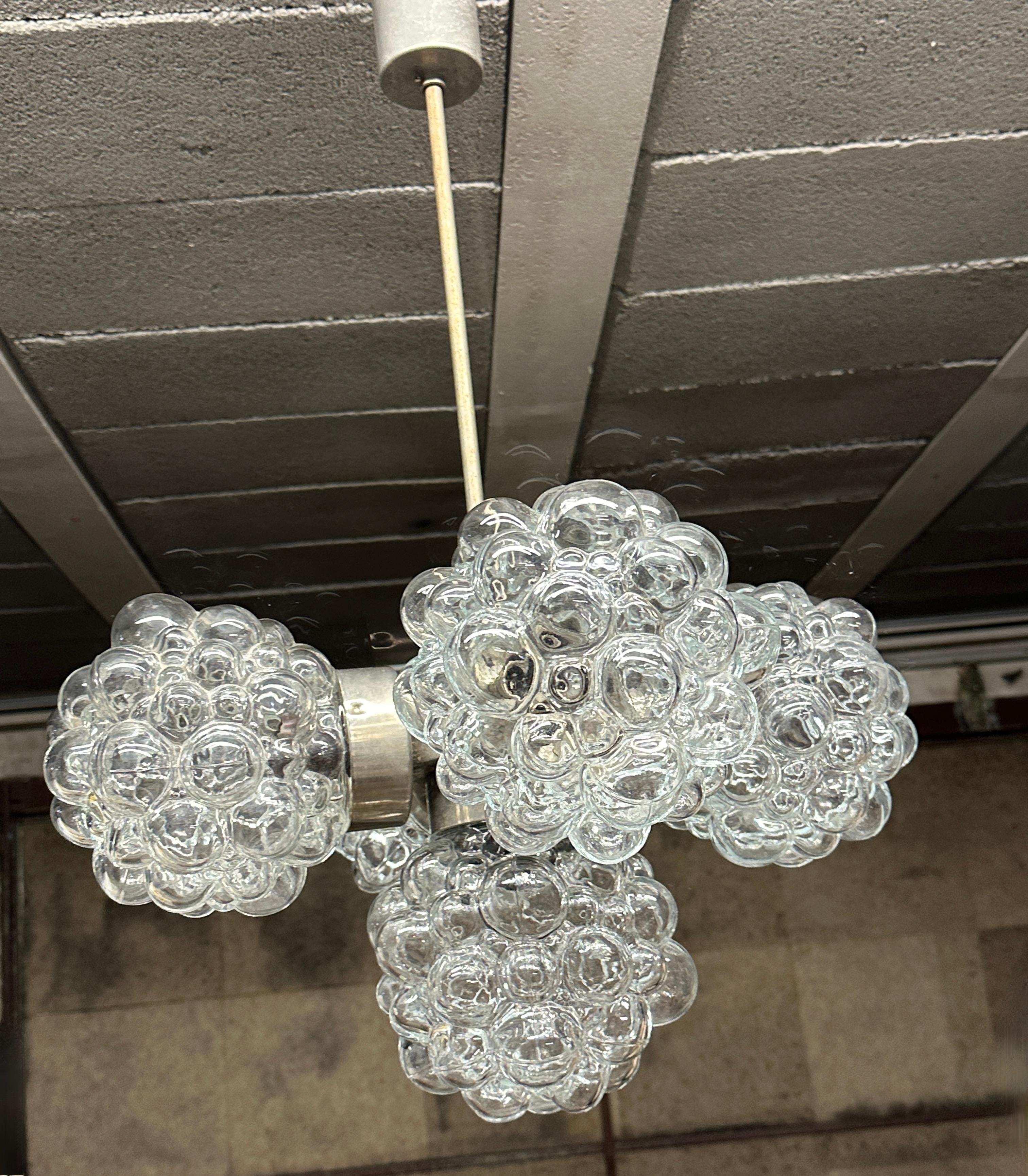 Mid-20th Century 5 Light Bubble Glass Helena Tynell Style Chandelier, Austria 1960s For Sale
