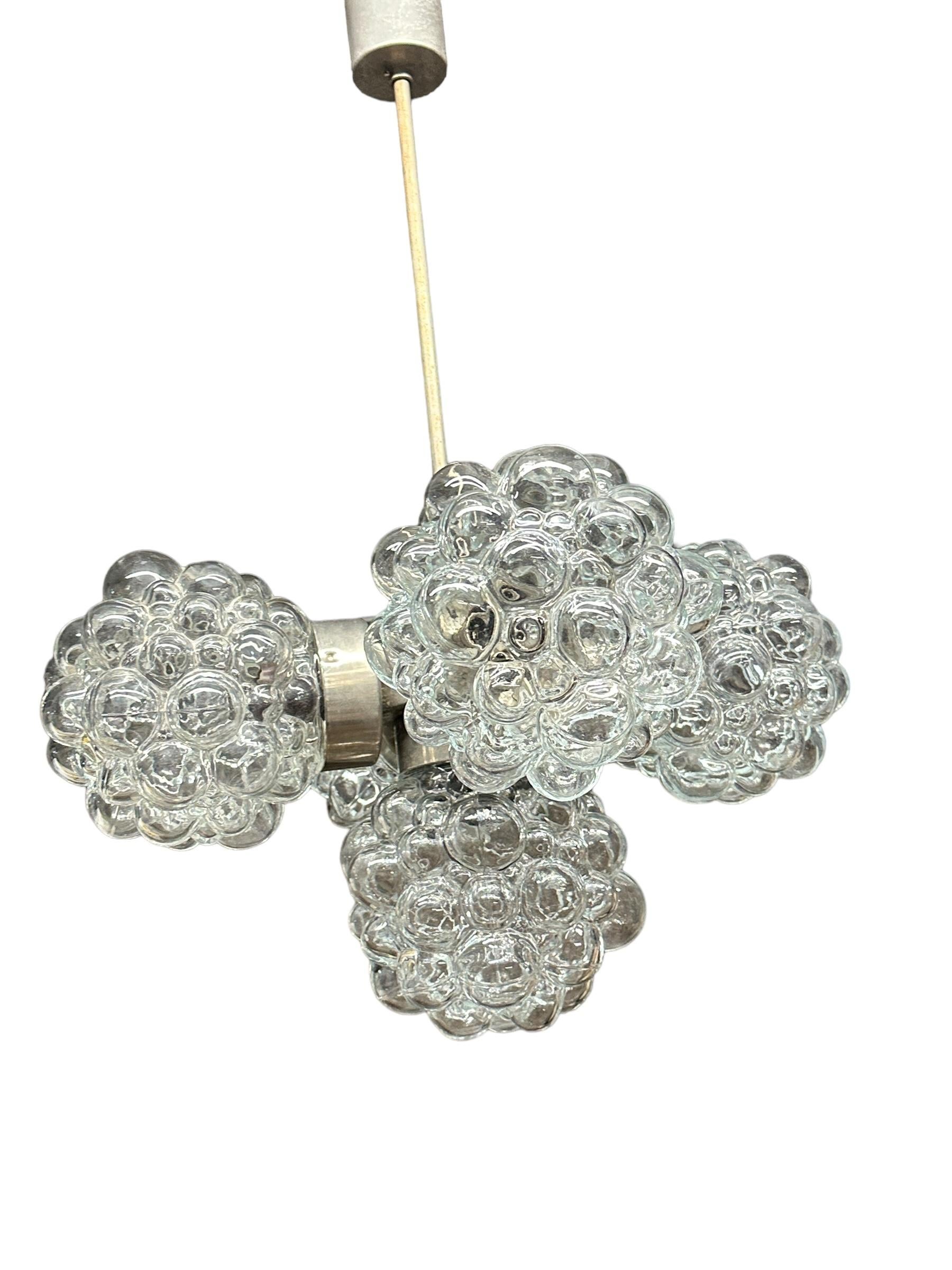 Metal 5 Light Bubble Glass Helena Tynell Style Chandelier, Austria 1960s For Sale
