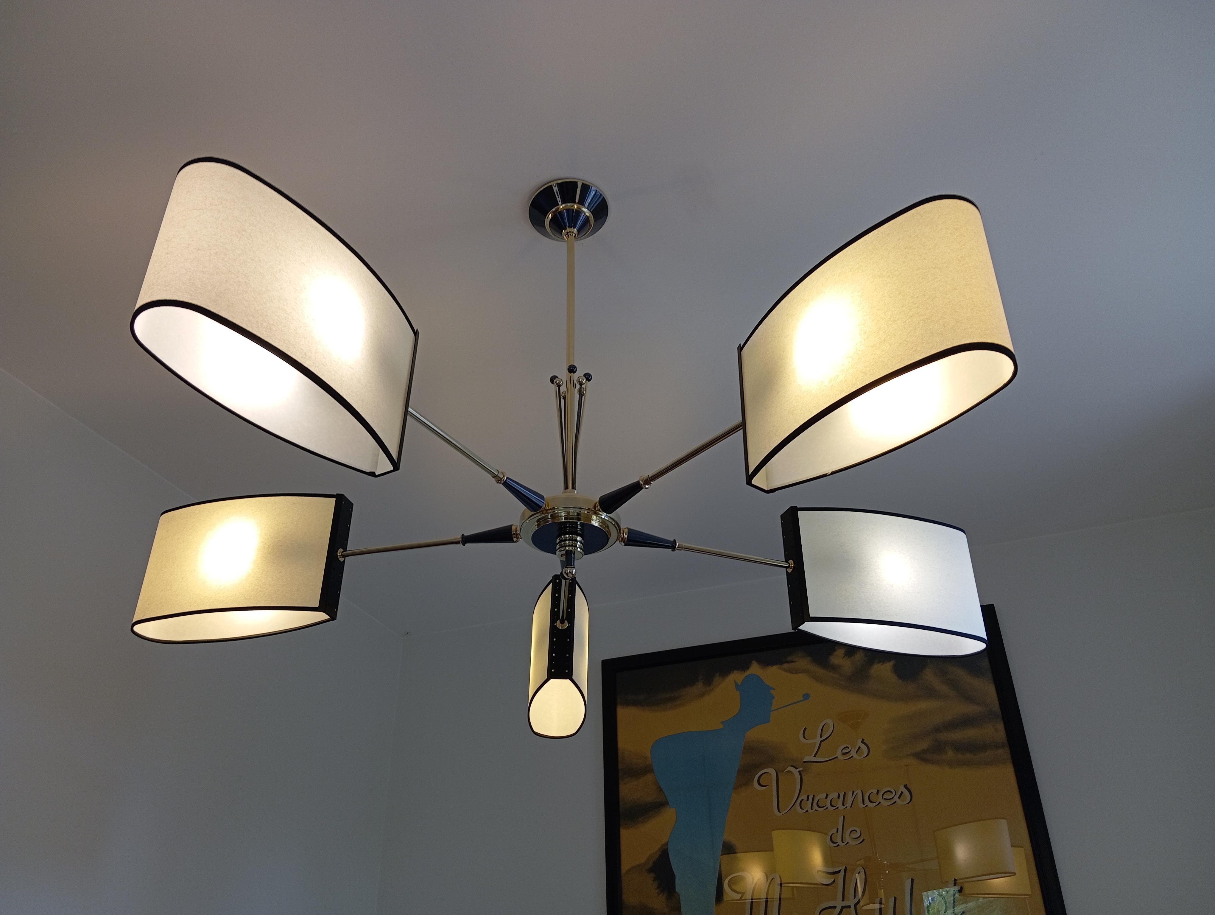 French 5-light chandelier Maison Lunel circa 1950 For Sale