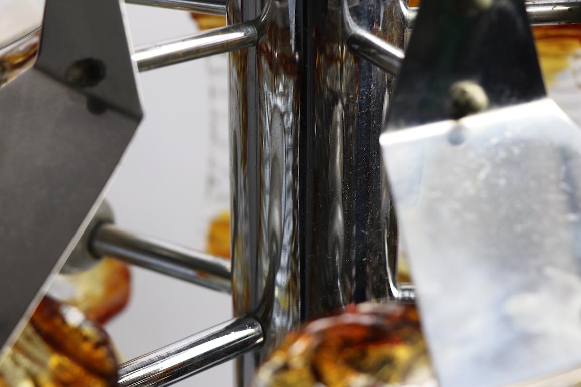 Lustre à 5 lumières Mazzega en chrome et verre en vente 5