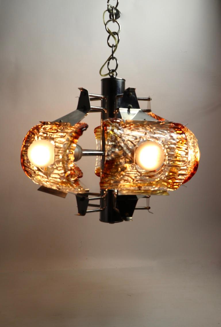 Lustre à 5 lumières Mazzega en chrome et verre Bon état - En vente à New York, NY