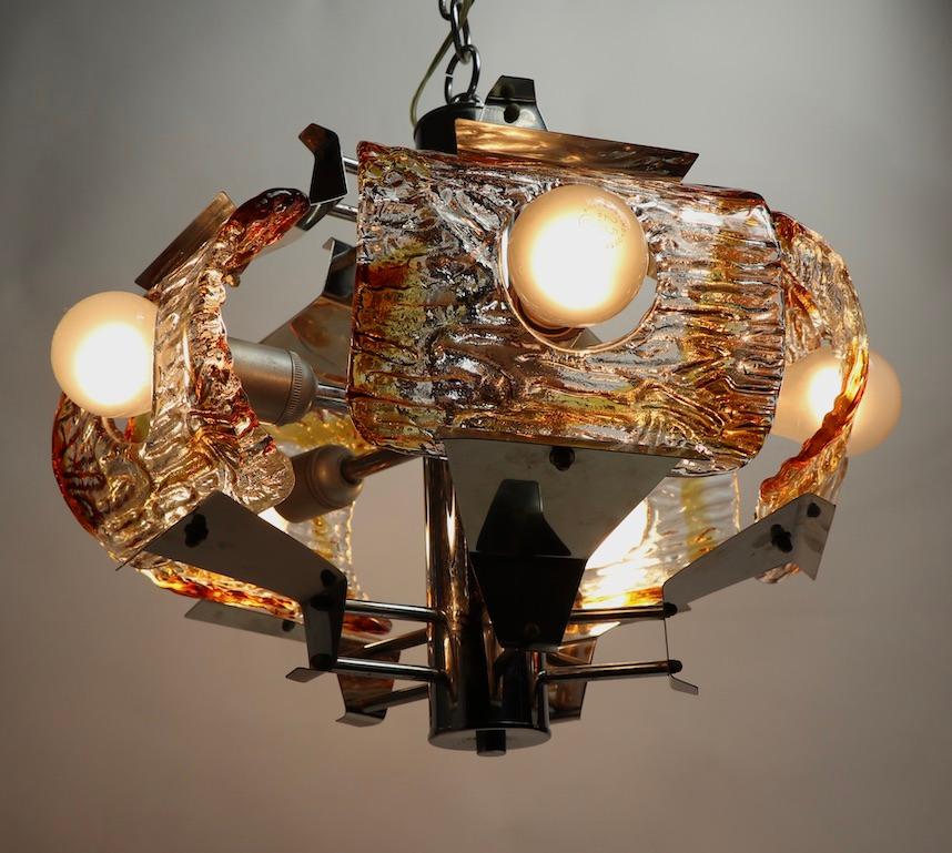 20th Century 5-Light Mazzega Chrome and Glass Chandelier For Sale