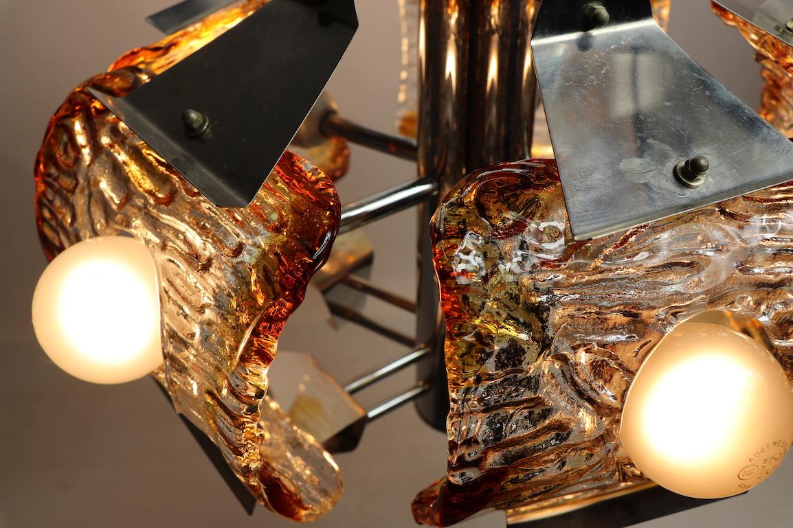 Verre d'art Lustre à 5 lumières Mazzega en chrome et verre en vente