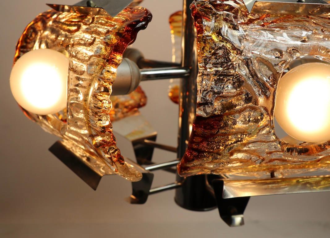 5-Light Mazzega Chrome and Glass Chandelier For Sale 1