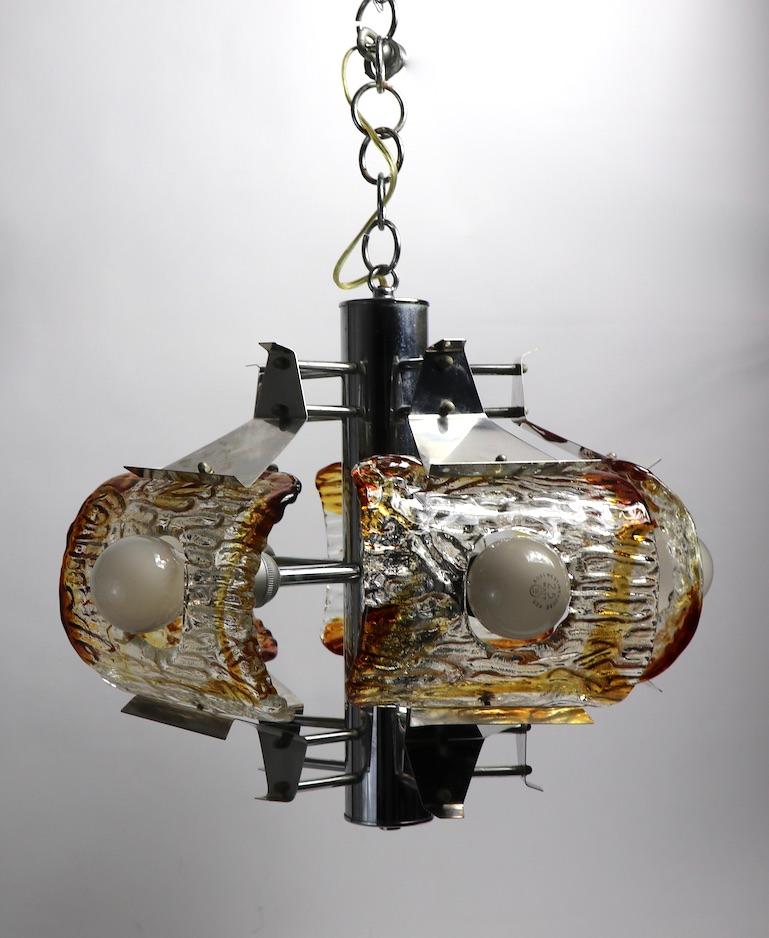 5-Light Mazzega Chrome and Glass Chandelier For Sale 2