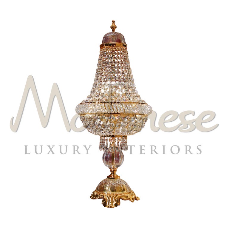 Italian 5 Lights Table Lamp in 24kt Gold Finish Embellished with Scholler Crystals For Sale