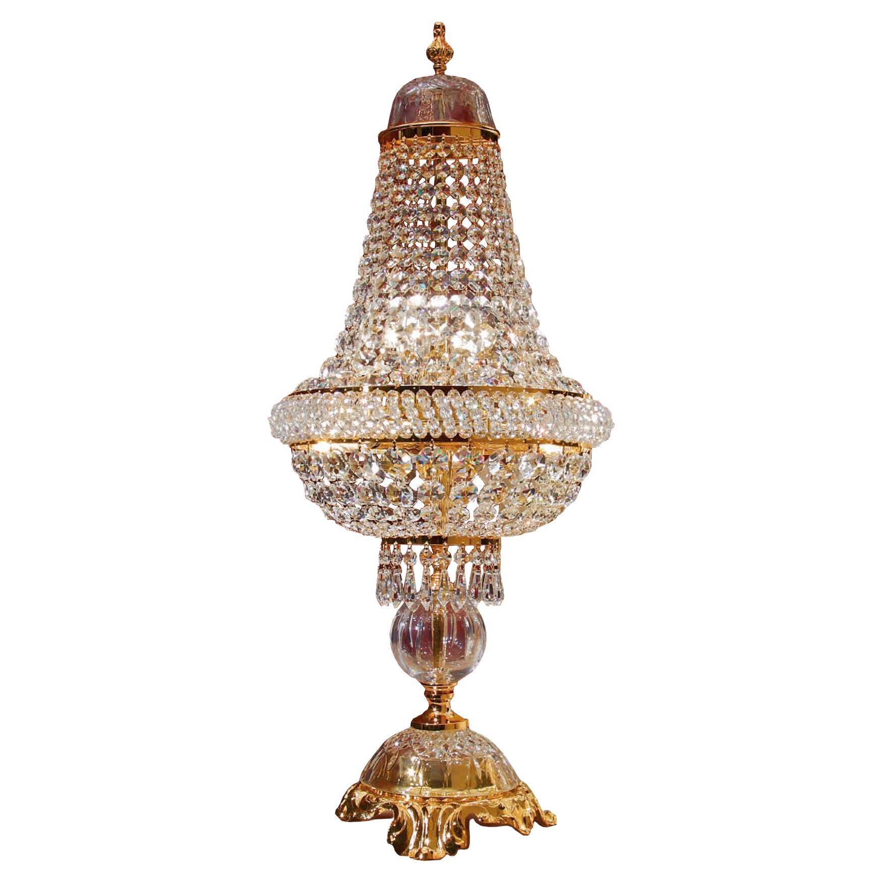 Tischlampe mit 5 Leuchten in 24kt Gold, verziert mit klaren Scholer-Kristallen