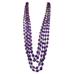 5 linee di perle di ametista Cts 1124 Collana di perle e smeraldi