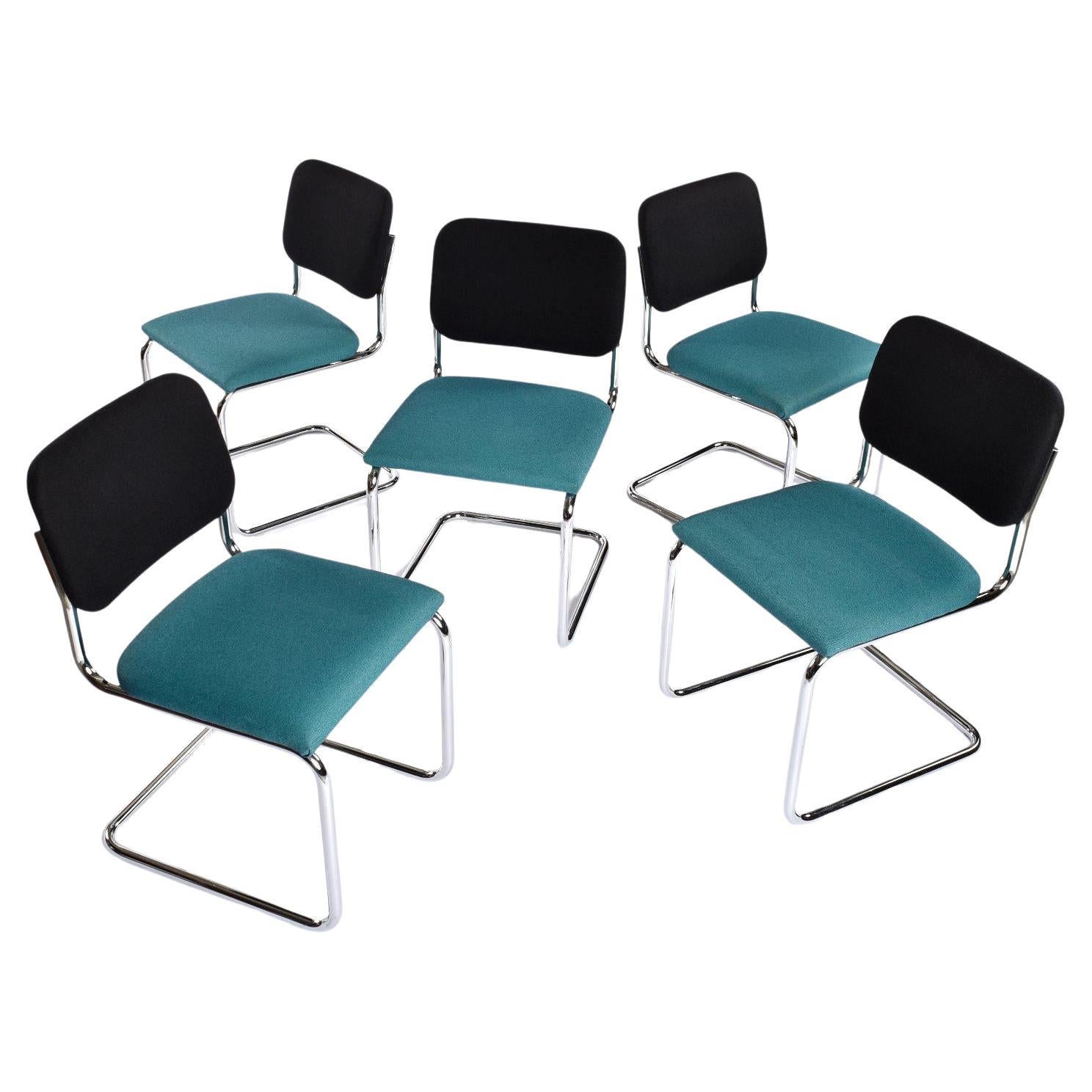 Glorious set of 5 Marcel Breuer for Knoll Cesca chairs. The authentic chairs have the Knoll Studios name and Marcel Breuer’s signature embossed on the metal frames. This particular set dates to 2019 and looks to have been scarcely used. The upper