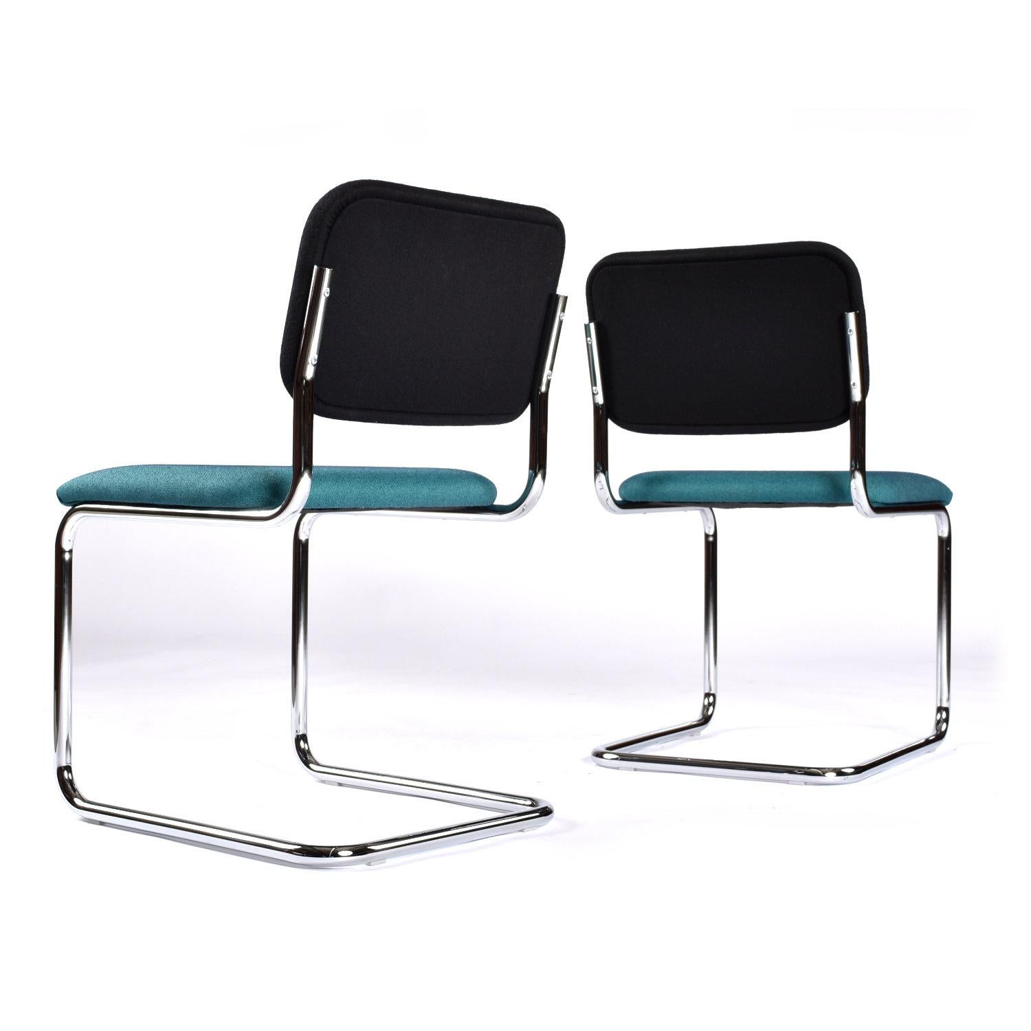 Contemporary 5 Marcel Breuer for Knoll Blue and Black Upholstered Cesca Chairs