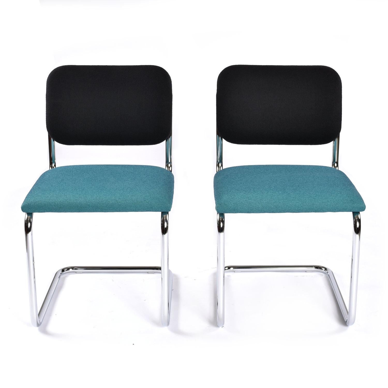 Fabric 5 Marcel Breuer for Knoll Blue and Black Upholstered Cesca Chairs