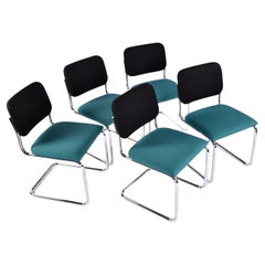 5 Marcel Breuer for Knoll Blue and Black Upholstered Cesca Chairs