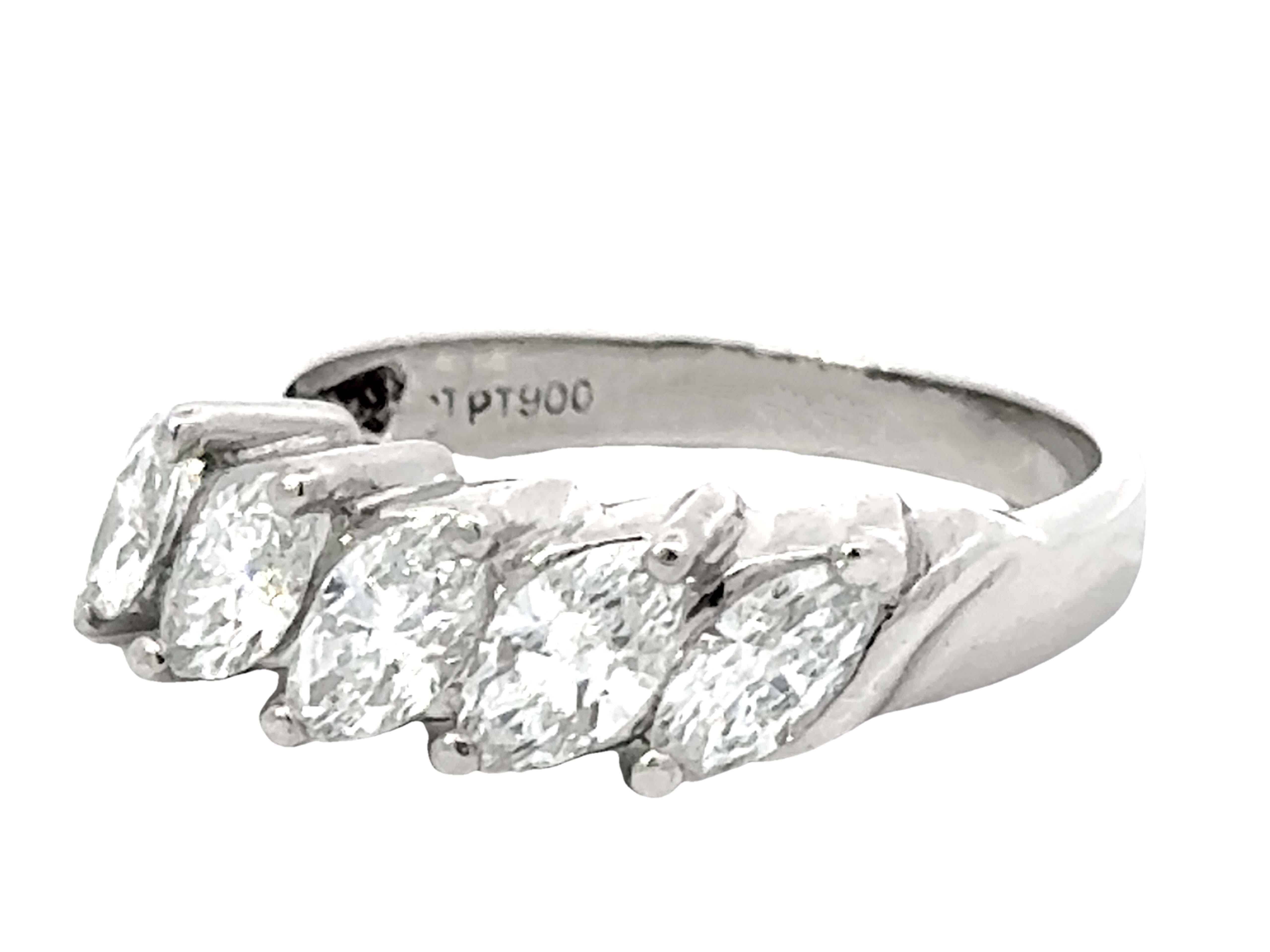 Marquise Cut 5 Marquise 1.50 Carat Diamond Band Ring Platinum For Sale