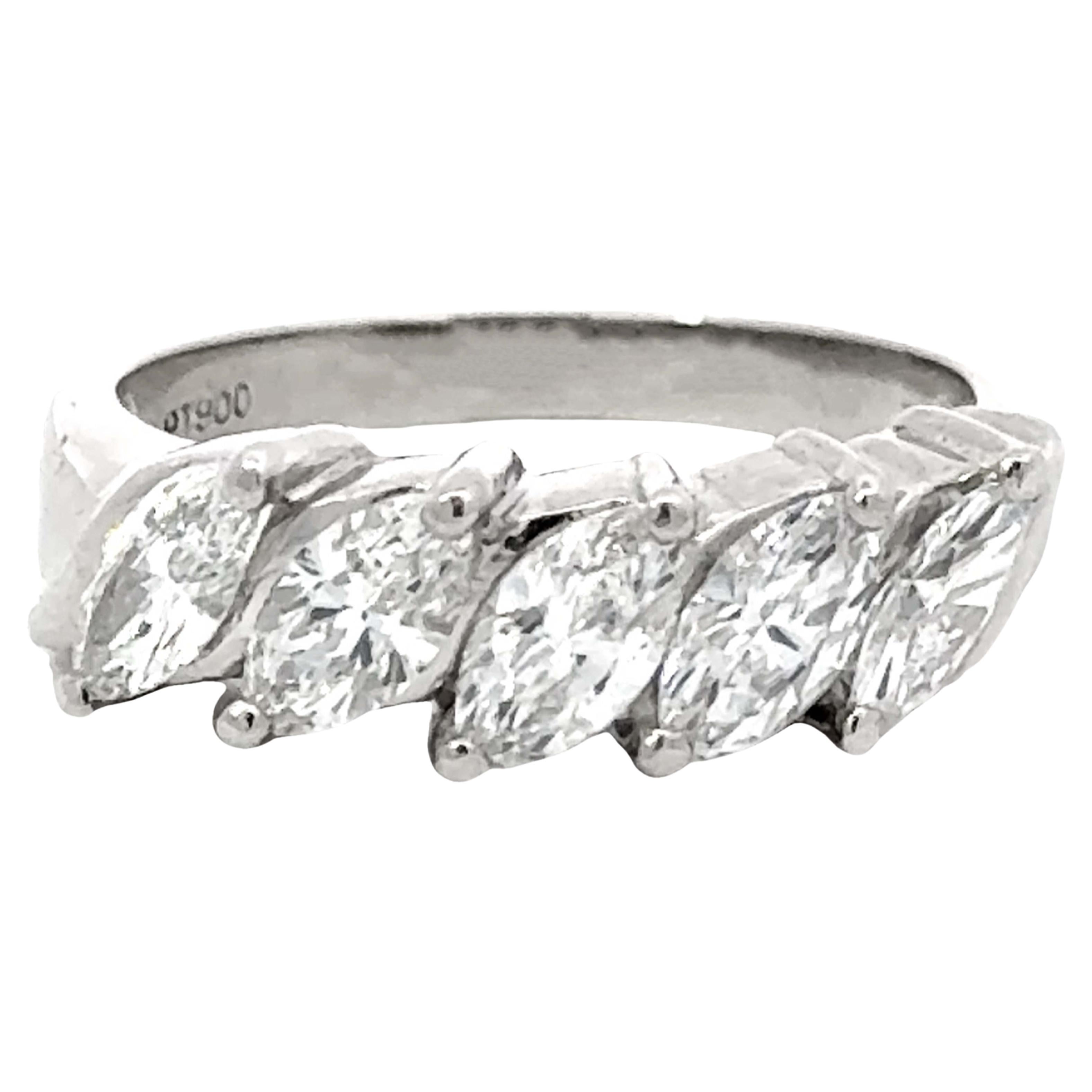 5 Marquise 1,50 Karat Diamant-Ring aus Platin mit Platin im Angebot