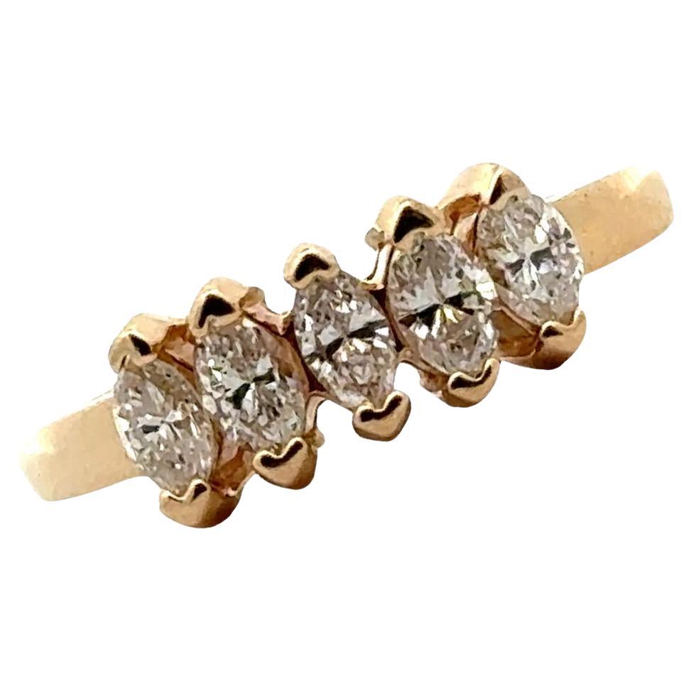 5 Marquise Diamond 14 Karat Yellow Gold Wedding Anniversary Stackable Band Ring For Sale