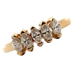 Retro 5 Marquise Diamond 14 Karat Yellow Gold Wedding Anniversary Stackable Band Ring