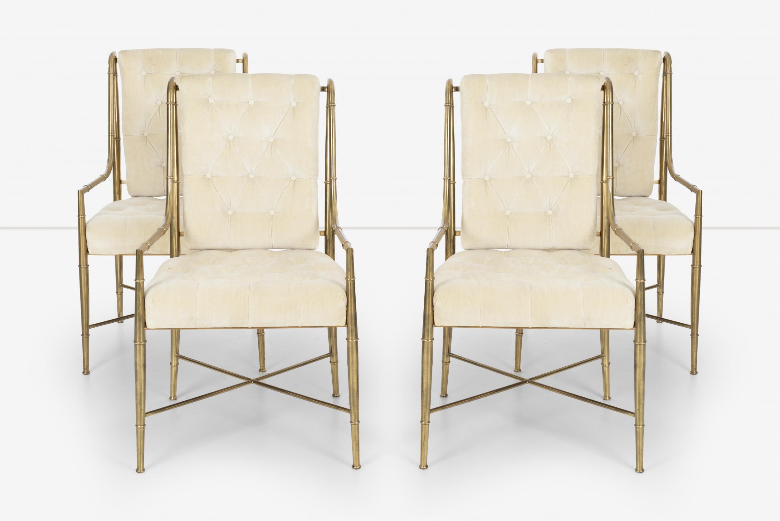 Mid-Century Modern 5 Mastercraft for Weiman/Warren Lloyd Dining Chairs in Tubular Brass w Arms, Set For Sale