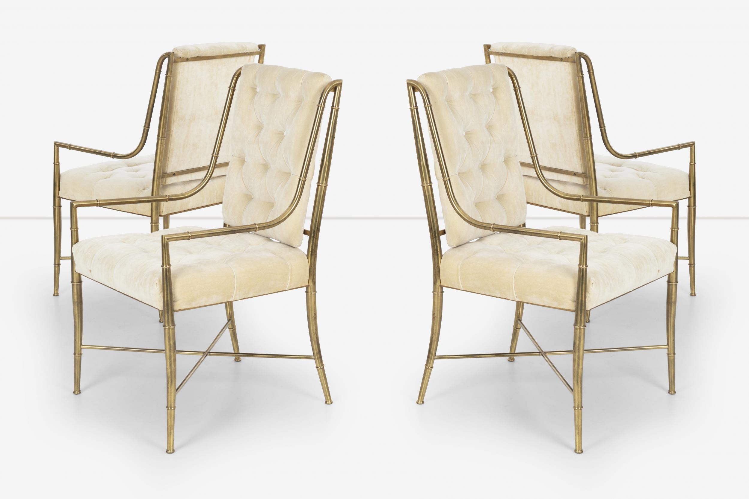 Italian 5 Mastercraft for Weiman/Warren Lloyd Dining Chairs in Tubular Brass w Arms, Set For Sale