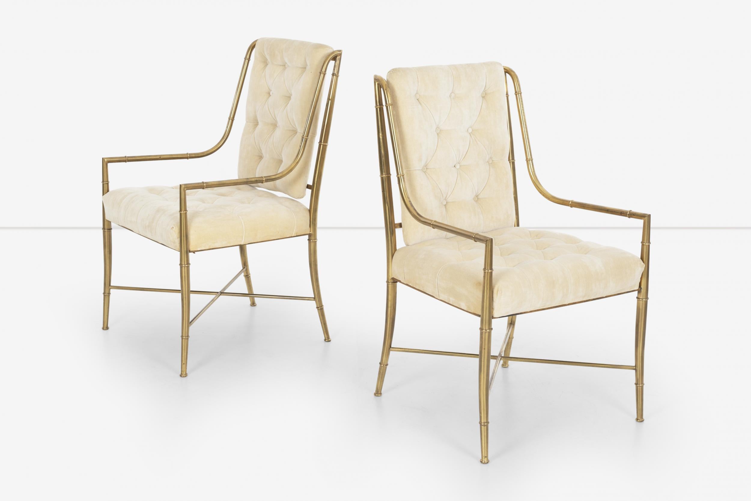 Late 20th Century 5 Mastercraft for Weiman/Warren Lloyd Dining Chairs in Tubular Brass w Arms, Set For Sale