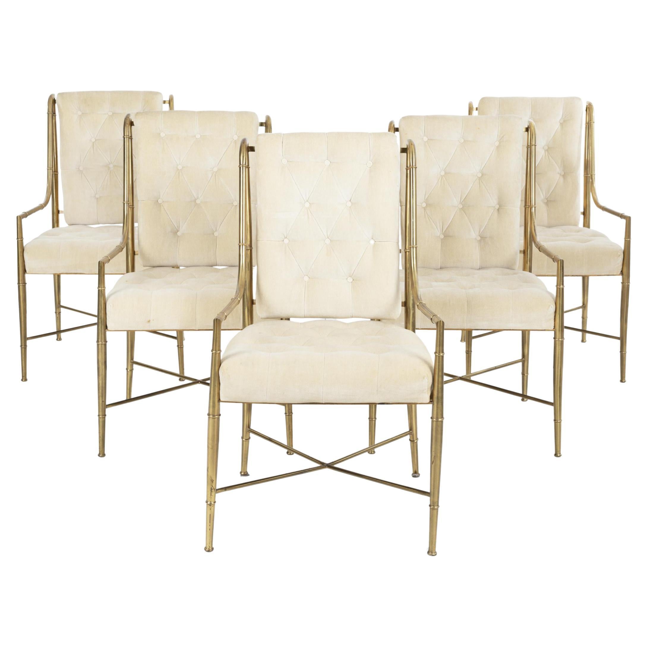 5 Mastercraft for Weiman/Warren Lloyd Dining Chairs in Tubular Brass w Arms, Set For Sale