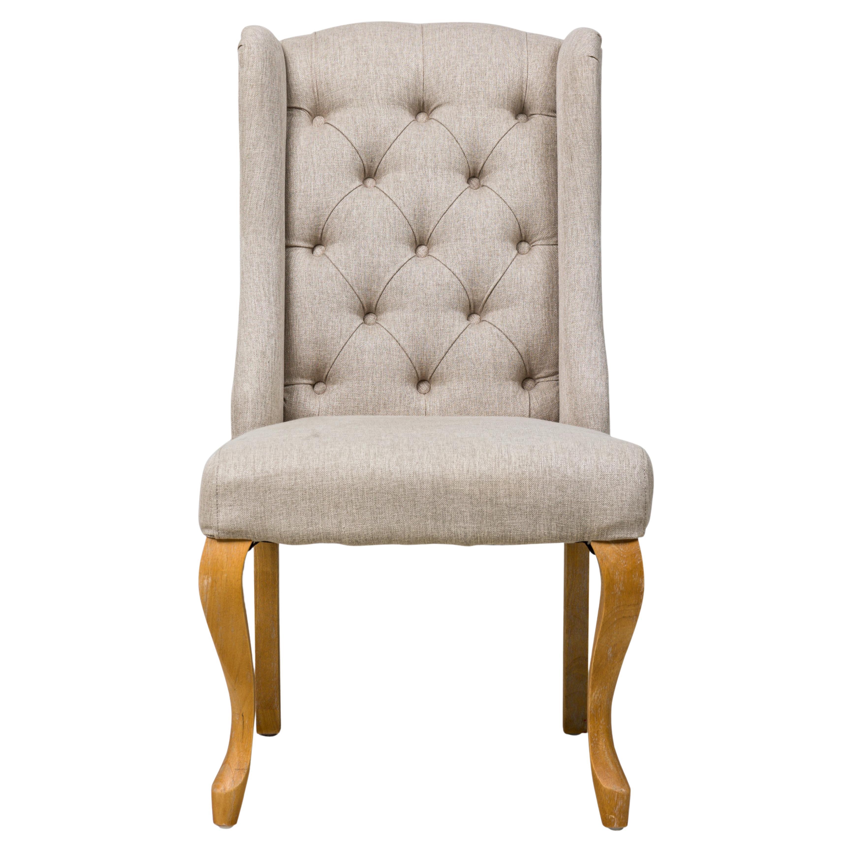 5 Midcentury American Button Tufted Gray Upholstered Wing Dining Chairs For Sale