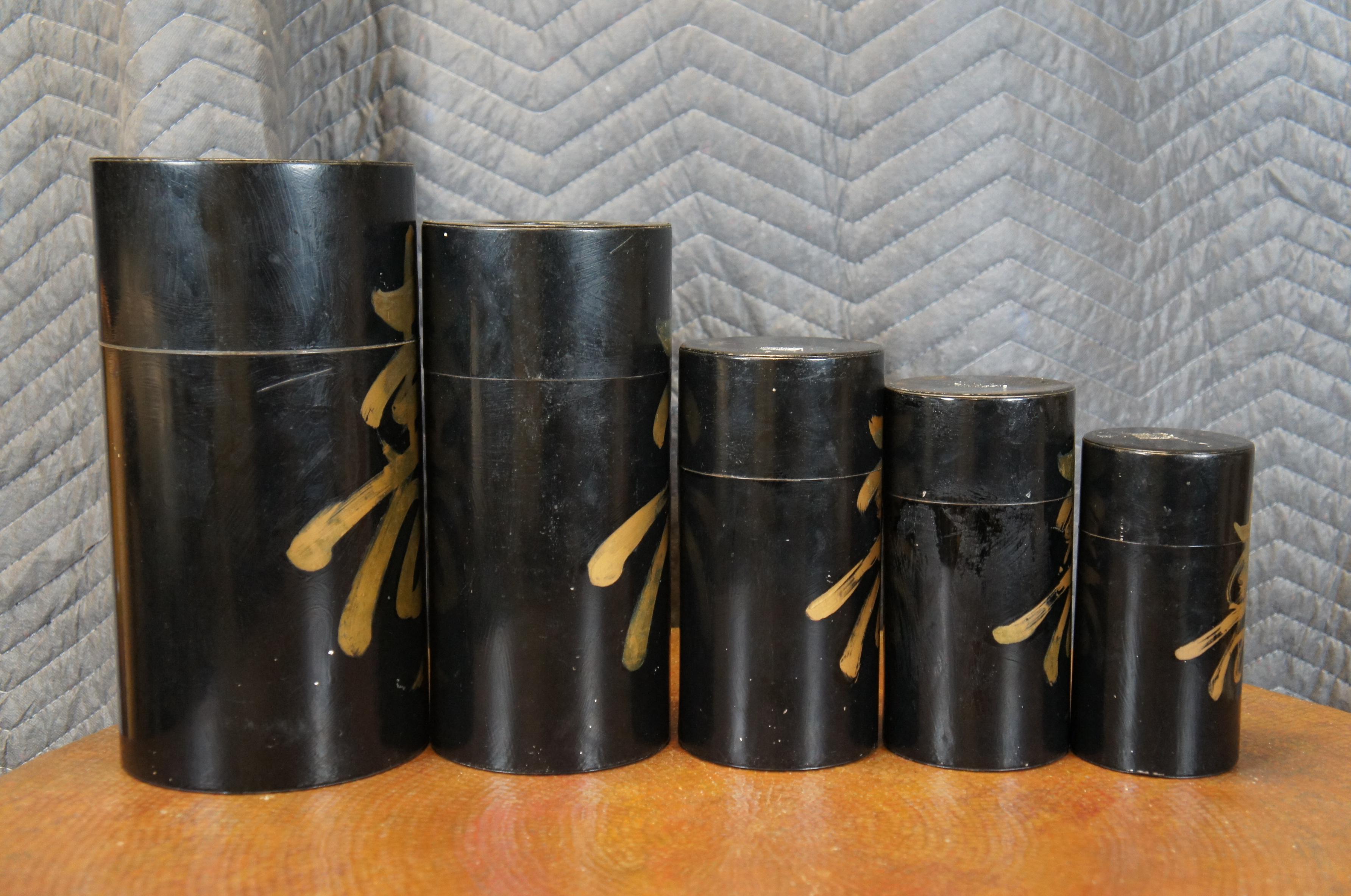 5 barattoli di latta giapponesi di metà secolo per il tè e il caffè, barattoli Kanji da 12 pollici in vendita 4