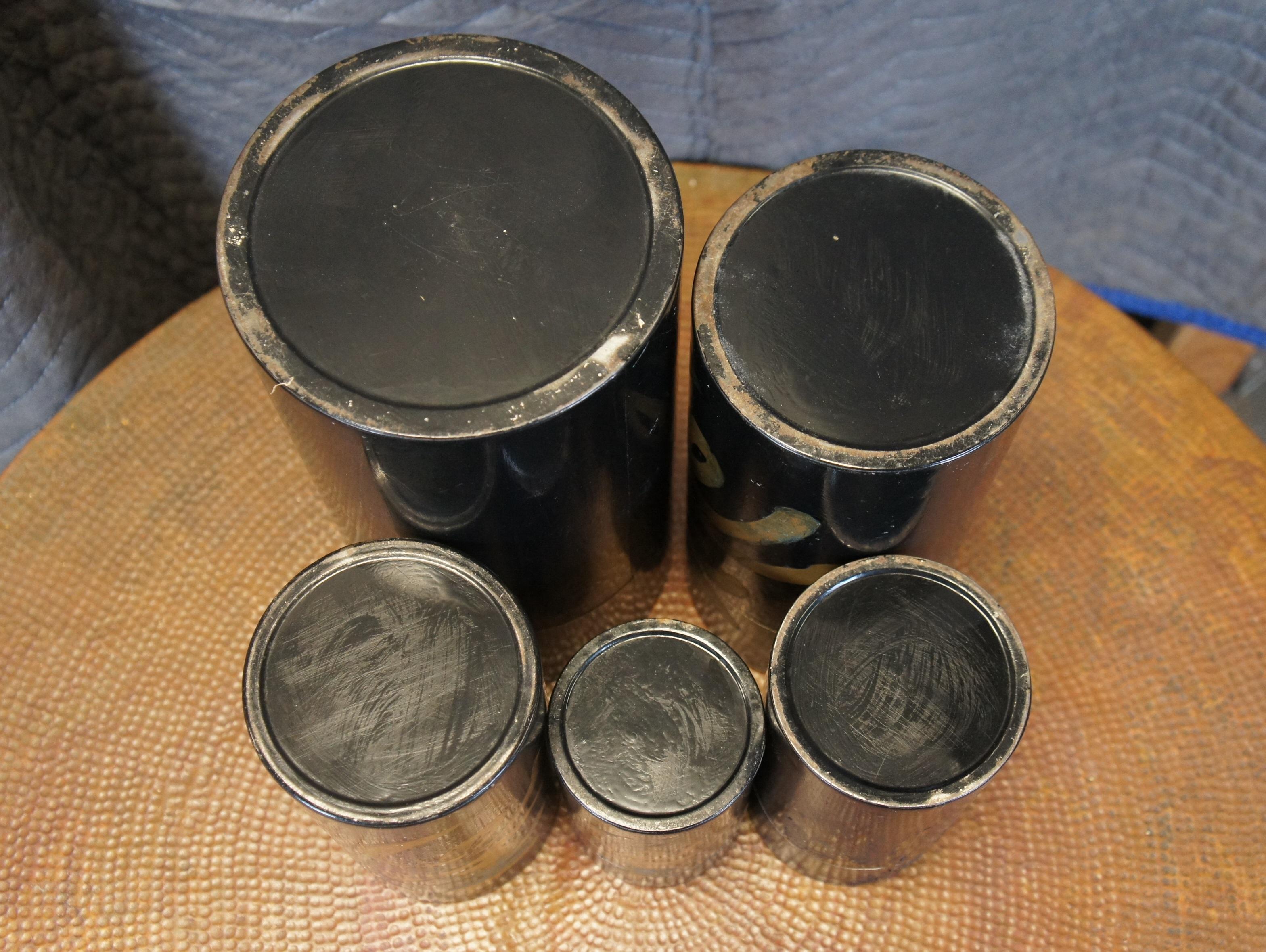 5 barattoli di latta giapponesi di metà secolo per il tè e il caffè, barattoli Kanji da 12 pollici in vendita 1