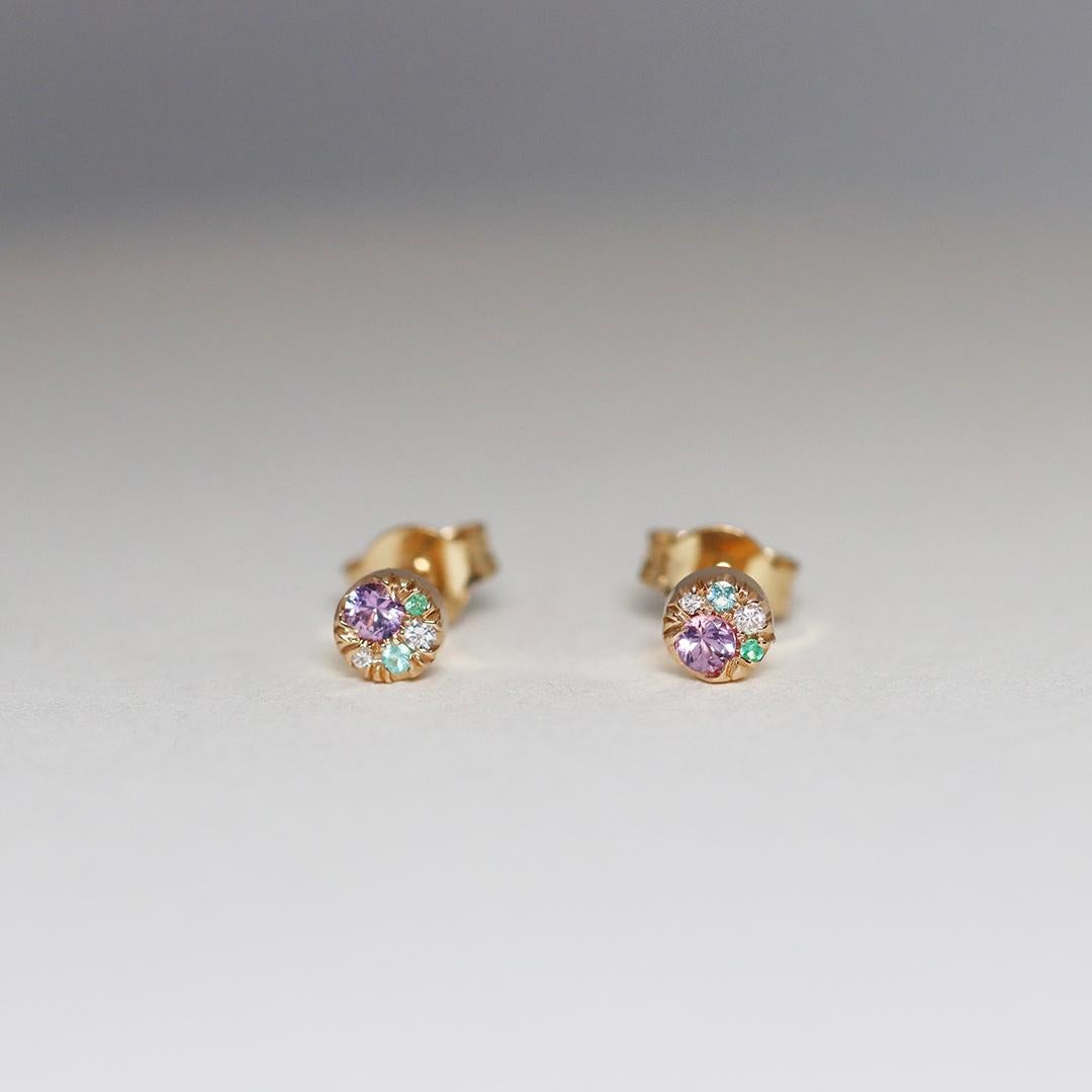 Contemporain 5 mm Saphir violet Diamant Paraiba Tourmaline Boucles d'oreilles Emeraude en vente