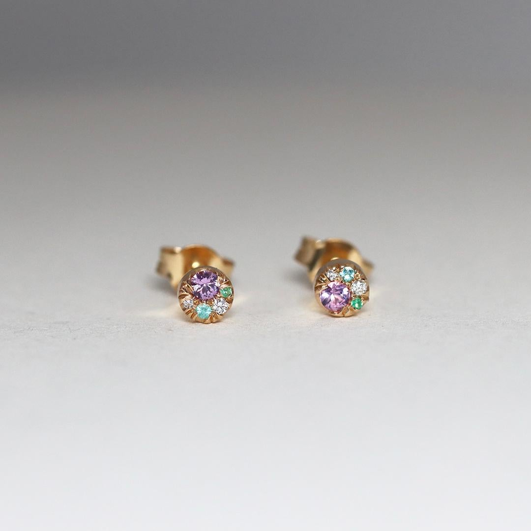 5 mm Saphir violet Diamant Paraiba Tourmaline Boucles d'oreilles Emeraude en vente 4