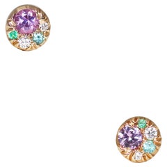 5 mm Purple Sapphire Diamond Paraiba Tourmaline Emerald Stud Earrings