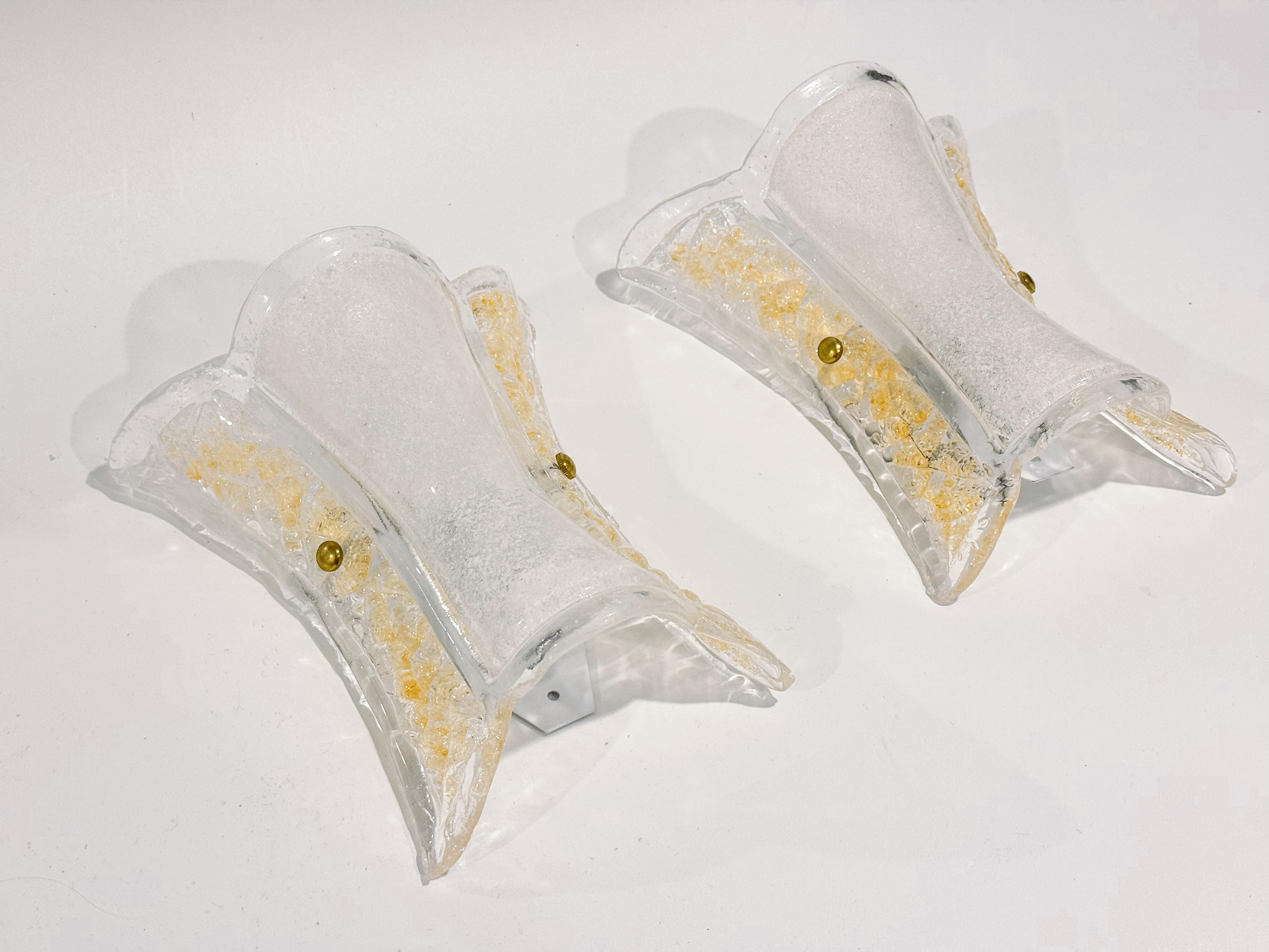 5 Apliques de cristal de Murano de Venini, ámbar y esmerilado, Italia, años 70 en venta 3