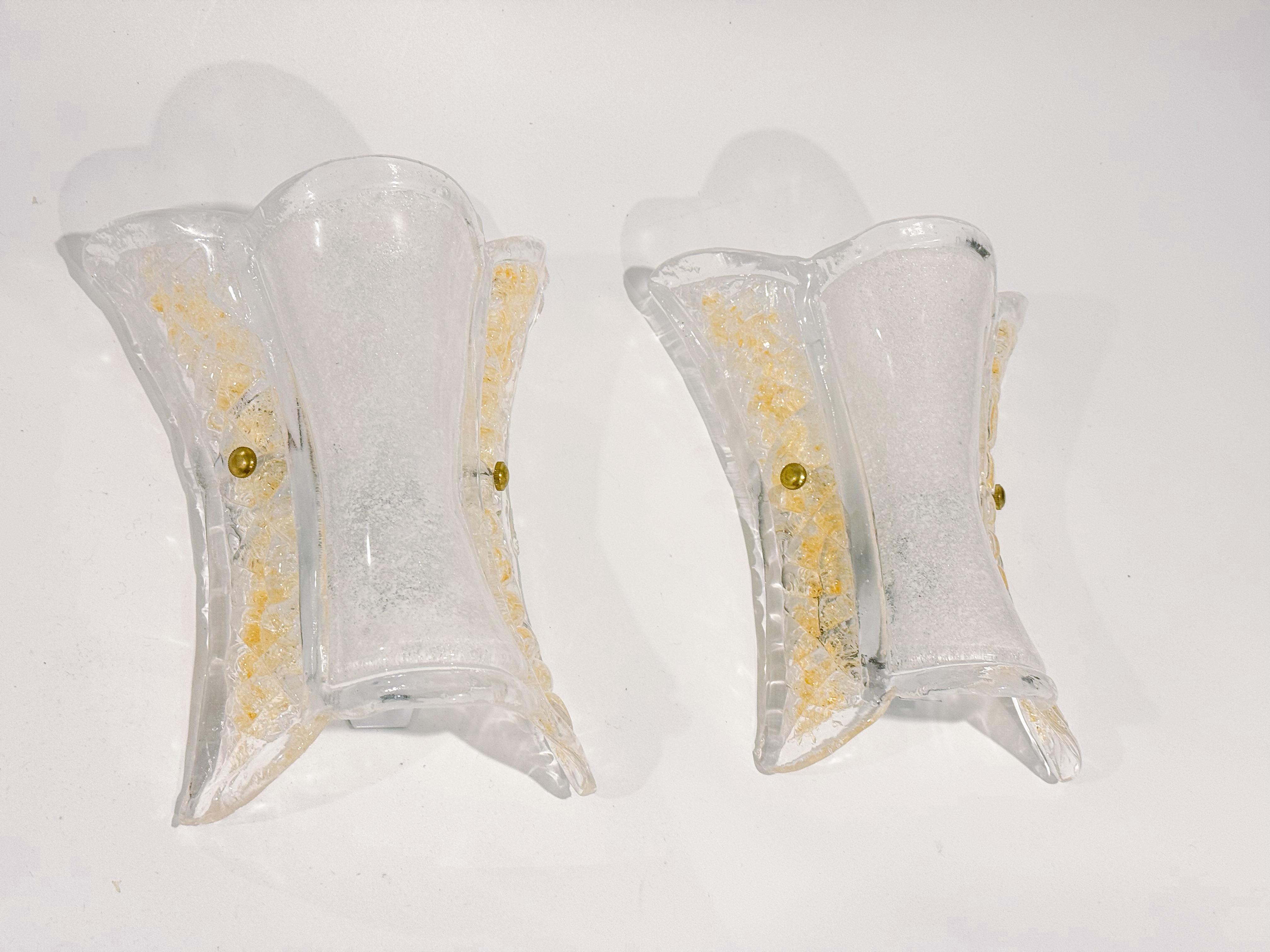 5 Apliques de cristal de Murano de Venini, ámbar y esmerilado, Italia, años 70 en venta 5