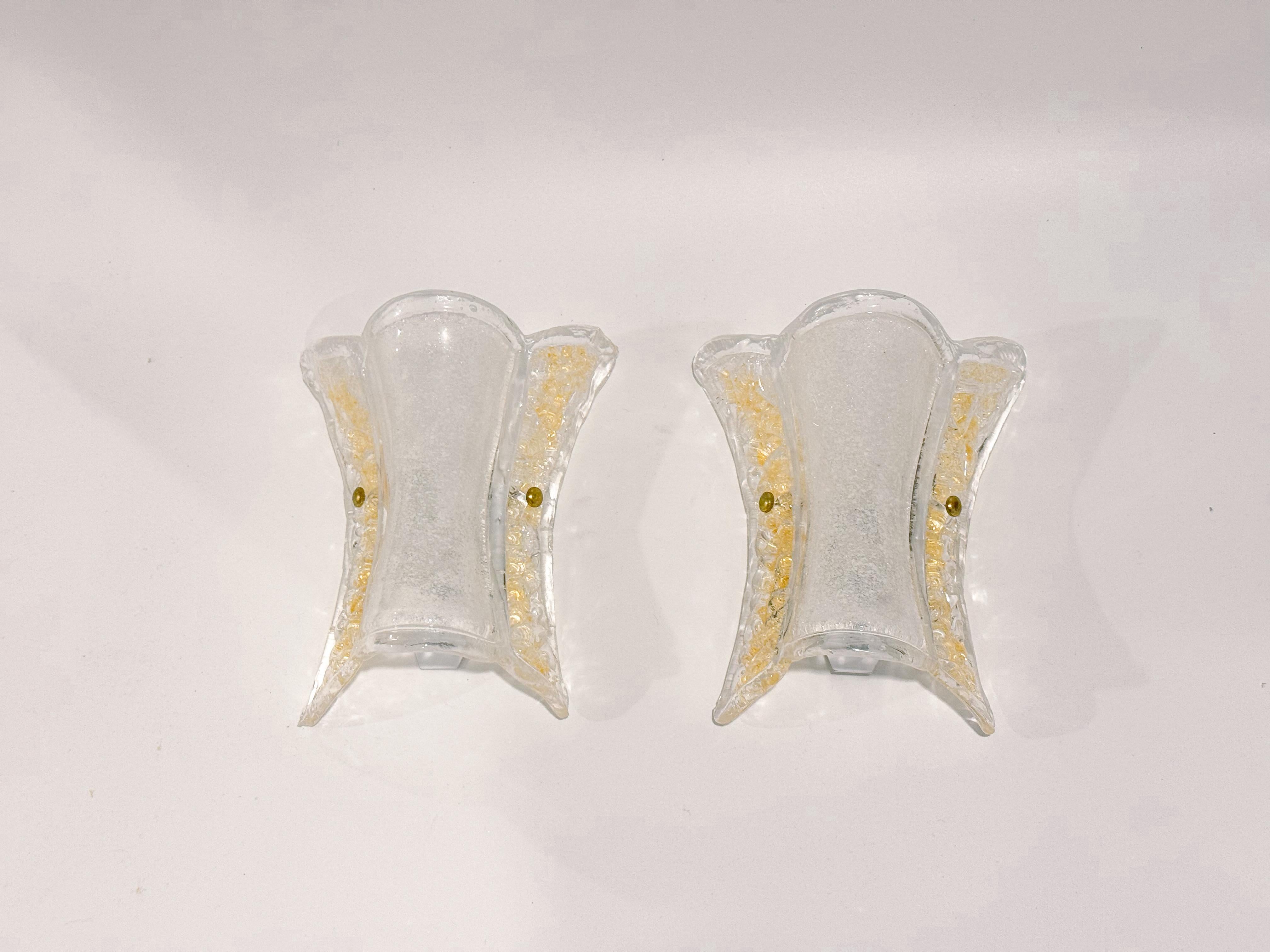 5 Apliques de cristal de Murano de Venini, ámbar y esmerilado, Italia, años 70 en venta 2