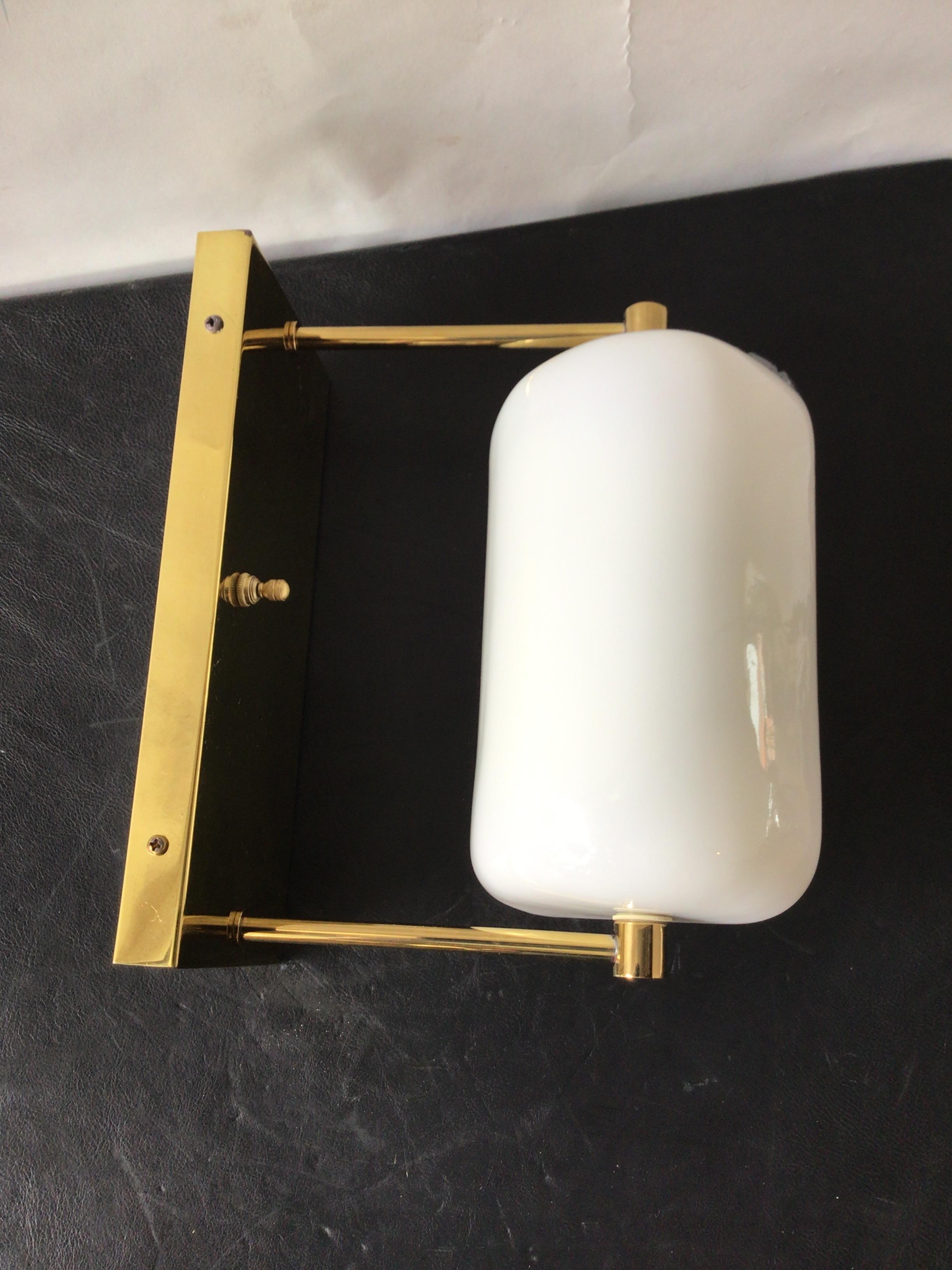 Nessen Brass and Milk Glass 1970s Banker Lamp Sconces 2