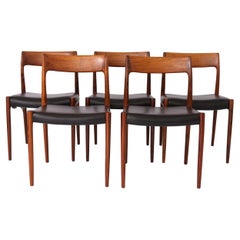 5 Chaises Niels Moller, années 1950, modèle 77, danoises, bois de rose
