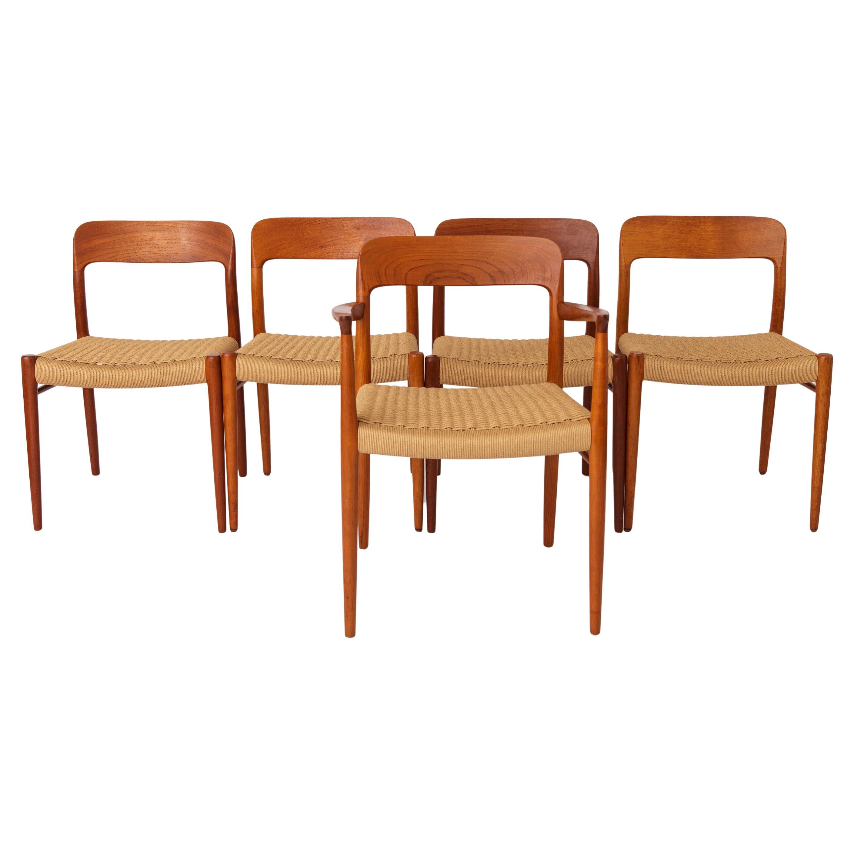 5 Niels Moller Chairs, model 75, 1950s, Danish Vintage Teak
