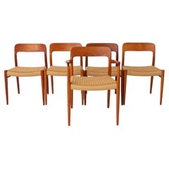5 Niels Moller Chairs, model 75, 1950s, Danish Vintage Teak