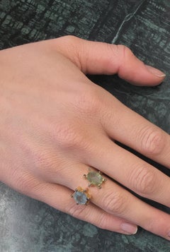 Double Ring, 14 Karat Gold Sapphire and Diamonds