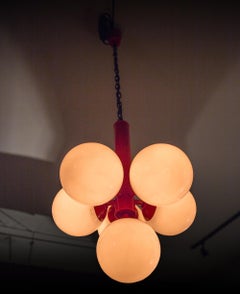 5 Opaline Pendant Light in the style of Jean Royere, enamelled steel circa 1950s