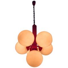 5 Opaline Pendant Light in the style of Jean Royere, enamelled steel circa 1950s