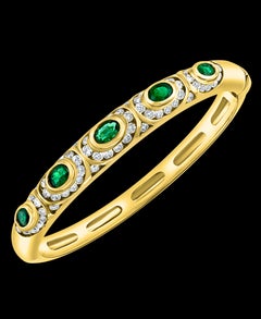 5 Oval Emeralds 3 Carat & 3 Ct Diamonds 18 Karat Gold 40 Grams Bangle /Bracelet