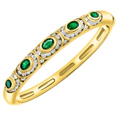 5 Oval Emeralds 3 Carat & 3 Ct Diamonds 18 Karat Gold 40 Grams Bangle /Bracelet