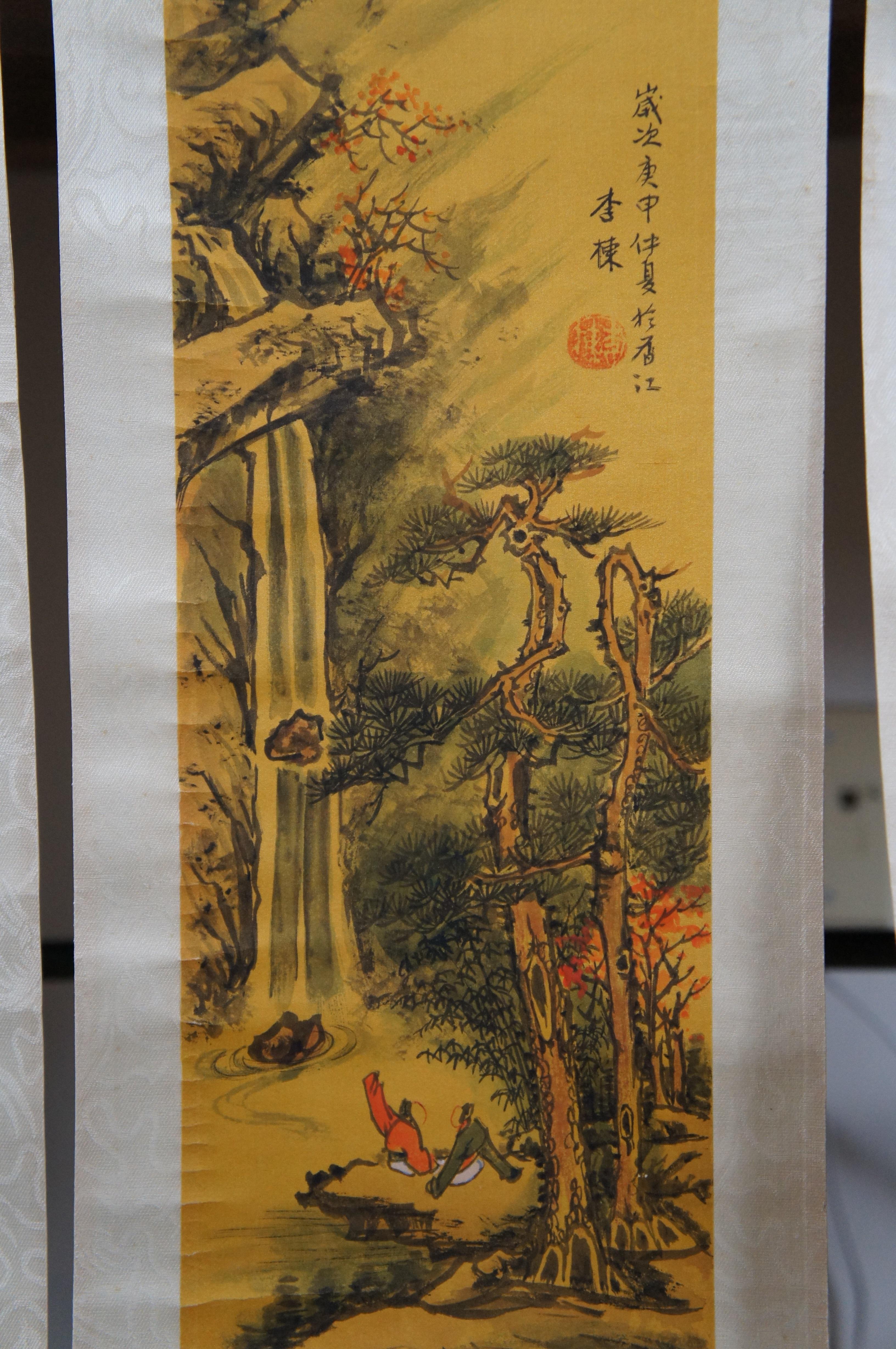 Silk 5 Painted Hong Kong Landscape Scene Wall Scrolls Pagoda Boats Figures 20