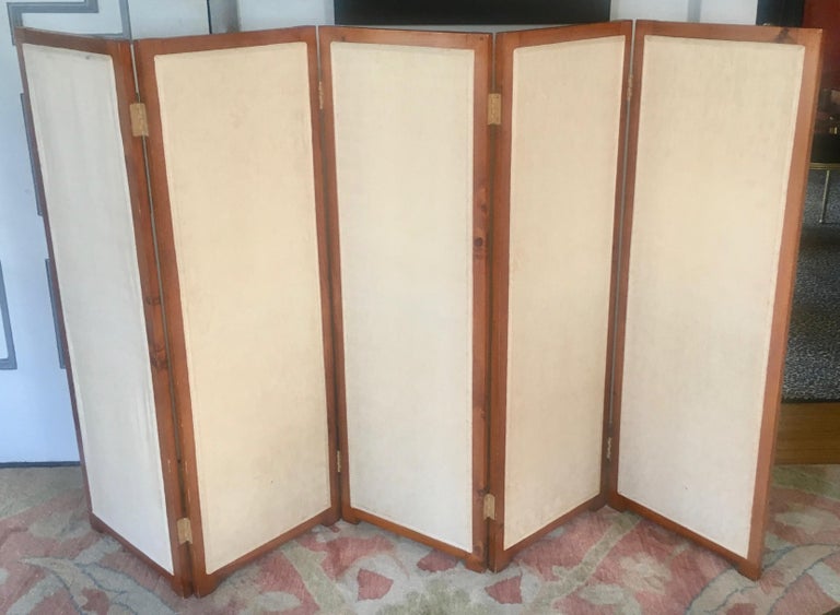 5 Panel Upholstered Screen Room Divider by Josef Frank For Sale at